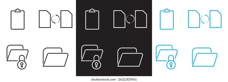 Document related  icons.  Vector for websites, mobile interfaces, presentations, banner, visual branding etc. Vector illustration. isolated on white and black background. EPS 10