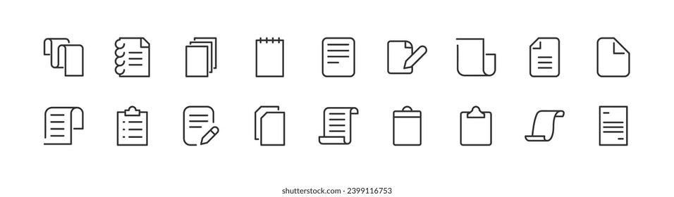 conjunto de iconos premium relacionados con el documento. Elementos vectores con trazo editable. Aislado sobre un fondo blanco