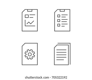 Document, Report and Checklist line icons. Document Management, Copy and Service signs. Quality design elements. Editable stroke. Vector
