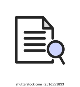 Document report with magnifier icon. Research, analysis, archive, organization, storage concepts. Flat vector design isolated illustration.