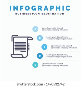 Document, Report, Note, Paper, Guidelines Blue Infographics Template 5 Steps. Vector Line Icon template. Vector Icon Template background