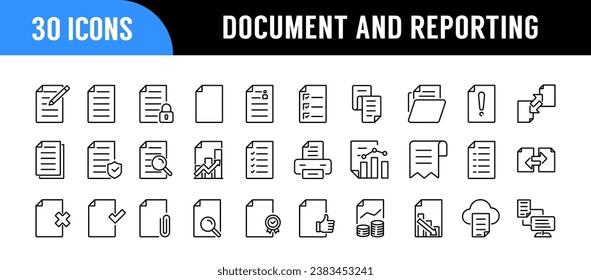 Iconos de documento, informe, papel, Portapapeles, lista de verificación, informe, encuesta o acuerdo. Para diseño de marketing de sitios web, logotipo, aplicación, plantilla, interfaz de usuario, etc. Ilustración vectorial.