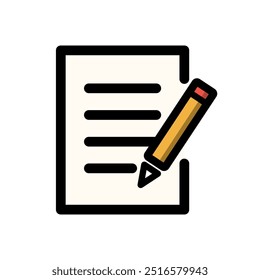 Document report with pen icon. Business, plan, schedule, management, checklist, task concepts. Colored outline vector design isolated illustration.