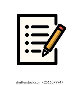 Document report with pen icon. Paper with bullet point. Business, plan, schedule, management, checklist, task concepts. Colored outline vector design isolated illustration.