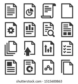 Dokumentbericht verwandte Symbole auf weißem Hintergrund. Vektorgrafik