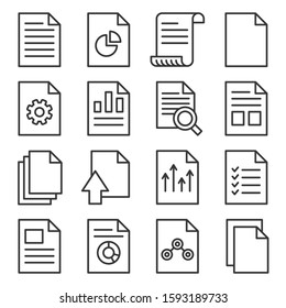 Document Report Related Icons Set on White Background. Line Style Vector