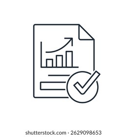 Relatório de documento de conclusão bem-sucedida. Negócios positivos. Ilustração de ícone linear de vetor isolada no fundo branco.