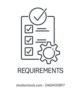 Dokumentanforderungen. In Compliance.Vektorgrafik Linearsymbol auf weißem Hintergrund isoliert.