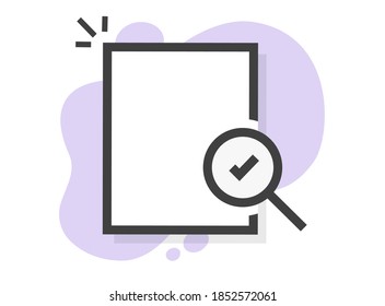 Document research analysing via magnifier glass line outline art stroke icon vector, fraud inspection or examine check idea, audit form of report page sheet verification pictogram blank empty  