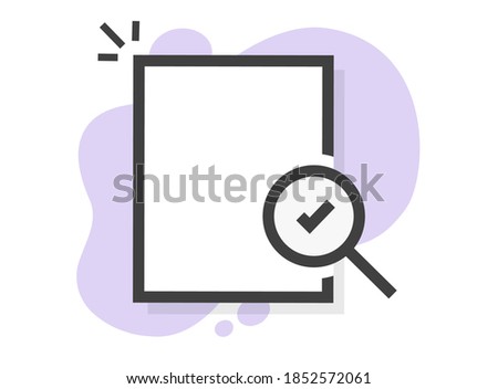 Document research analysing via magnifier glass line outline art stroke icon vector, fraud inspection or examine check idea, audit form of report page sheet verification pictogram blank empty  