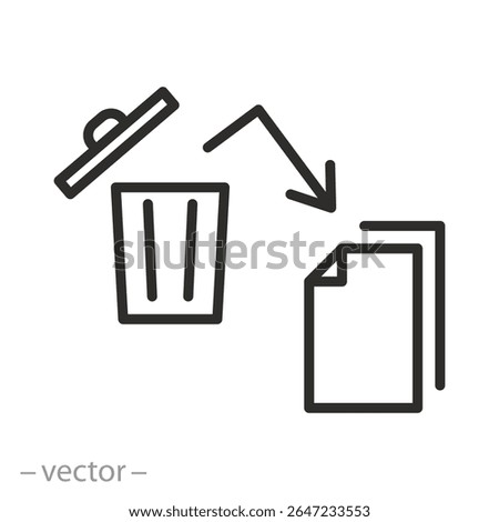document restored after deletion, recover deleted icon, restore information or data, thin line symbol on white background - editable stroke vector illustration