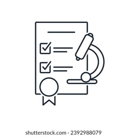 A document with the results of laboratory analysis and research.  Vector linear illustration icon isolated on white background.