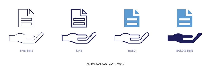 Icono de recuperación de documentos en 4 estilos diferentes. Línea delgada, línea, negrita y línea negrita. Estilo duotono. Trazo editable.