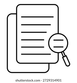 Document Review Icon Minimal Design with Magnifying Glass and Stacked Pages