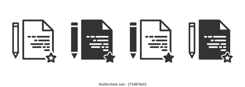 Document review icons in four different versions in a flat design