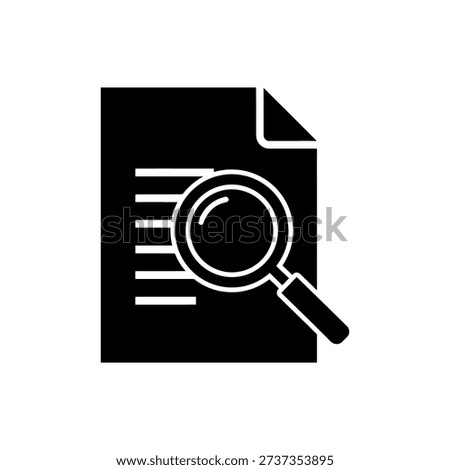 Document review with a magnifying glass representing investigation and analysis silhouette