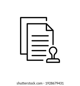 Document With Rubber Stamp Icon Illustration. Approving Or Rejecting Agreement Symbol.