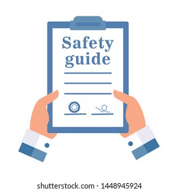 Document. Safety  guide.  Flat design, white background.