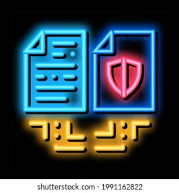 Dokumentensicherheit Neon Leuchtzeichen Vektor. Leuchtendes Symbol für die Dokumentensicherheit. transparente Symbolillustration