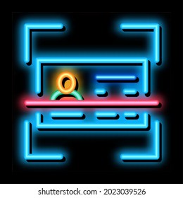 Dokument Scannen von Neon-Leuchtzeichen Vektor. Leuchtendes Symbol für Dokumentenprüfung transparente Symbolillustration