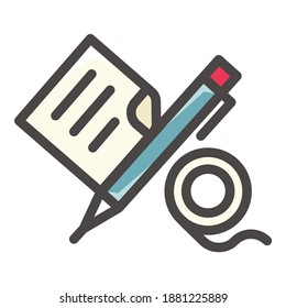 Document Scotch Tape Pen Flat Icon Isolated On White Background