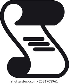 Document scroll black icon. Diploma page symbol