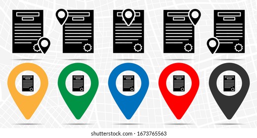 Document with seal icon in location set. Simple glyph, flat illustration element of education theme icons
