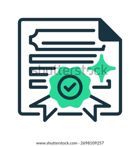 Document with Seal Line Icon, Outline Symbol for Official Approval, Certification Record, Legal Validation, Contract Verification, and Authentic Documentation. Vector Sign Icon.