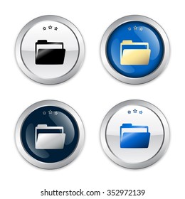 Document seals or icons with file symbol. Glossy silver seals or buttons.