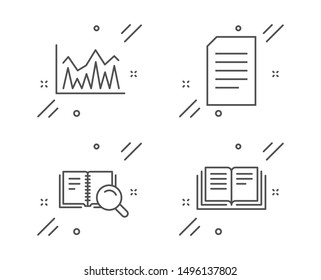 Document, Search book and Investment line icons set. Education sign. Information file, Online education, Economic statistics. Instruction book. Education set. Line document outline icon. Vector