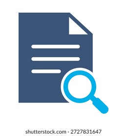 Symbol für die Suche nach Dokumenten blau flach Vektor Design Vergrößerung Glas Datei Symbol finden Papier Datenanalyse Forschung Grafik Element Zeichen