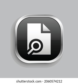 diseño de iconos de búsqueda de documentos. Estilo botón brillante rectángulo redondeado aislado en fondo gris. Ilustración del vector