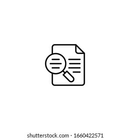 Icono de búsqueda con archivo y lupa en estilo vectorial simple. Símbolo de búsqueda de documento. Signo de datos e información. Estilo plano de moda para diseño gráfico, logotipo, sitio web, medios sociales, interfaz de usuario, aplicación móvil