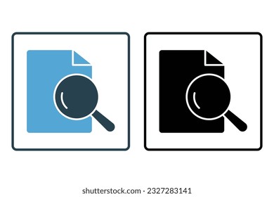 Document search Icon. search file, Magnifying Glass with document. Solid icon style design. Simple vector design editable
