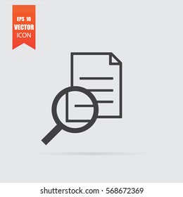 Document search icon in flat style isolated on grey background. For your design, logo. Vector illustration.