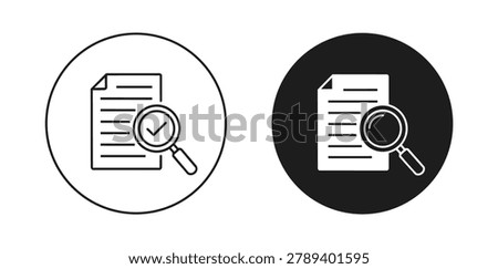 Document search icon illustration featuring file review analysis inspection verification isolated vector design for business management office and research tasks