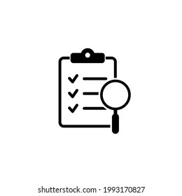 Document search icon, Magnifier assessment checklist icon, isolated vector