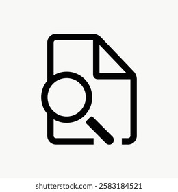 Document search icon magnifying glass, user interface vector. User interface icon in black. Computer icon vector.