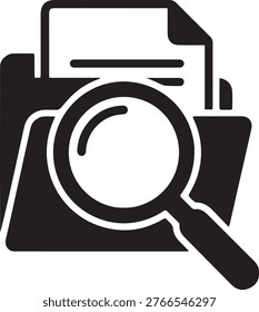 Document Search Icon with Magnifying Glass and Folder Silhouette Vector