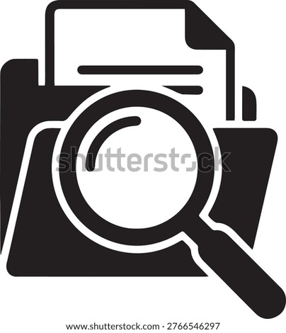 Document Search Icon with Magnifying Glass and Folder Silhouette Vector