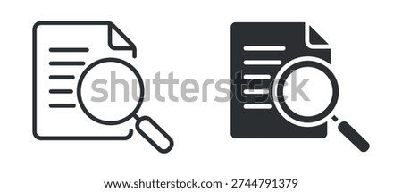 Document Search Icon Set, File Analysis Line and Solid Vector Illustration