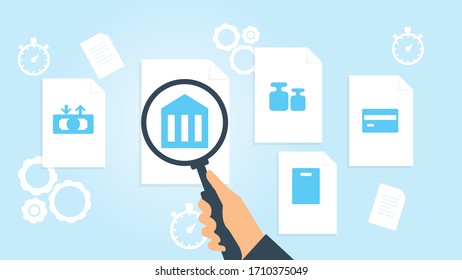 Document with search icons. File and magnifying glass. Analytics research sign. Vector Illustrationcard credit money file, document research vector illustration