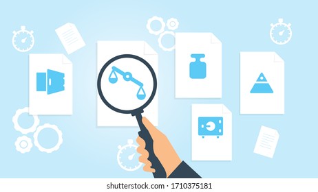 Document with search icons. File and magnifying glass. Analytics research sign. Vector Illustrationfinance pyramid file, document research vector illustration