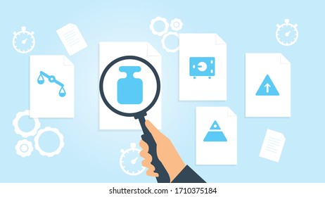 Document with search icons. File and magnifying glass. Analytics research sign. Vector Illustrationarrow grow pyramid file, document research vector illustration