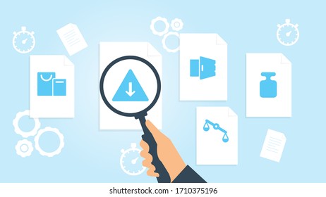 Document with search icons. File and magnifying glass. Analytics research sign. Vector Illustrationplummet reference weight file, document research vector illustration