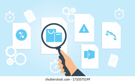 Document with search icons. File and magnifying glass. Analytics research sign. Vector Illustrationmisbalance justice scale file, document research vector illustration