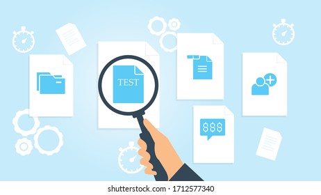 Document with search icons. File and magnifying glass. Analytics research sign. Vector Illustration add, user file, document research vector illustration
