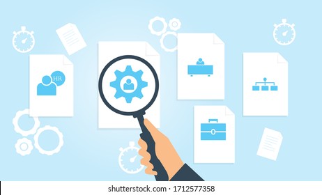 Documento con iconos de búsqueda. Fichero y lupa. Signo de investigación analítica. Archivo de estructura de ilustración vectorial, ilustración vectorial de investigación de documentos