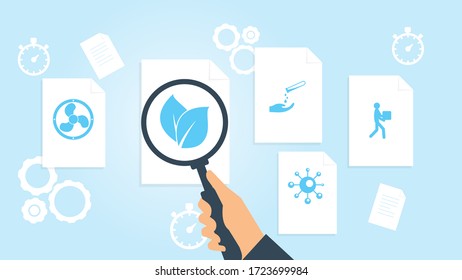 Document with search icons. File and magnifying glass. Analytics research sign. Vector IllustrationHuman, move box file, document research vector illustration