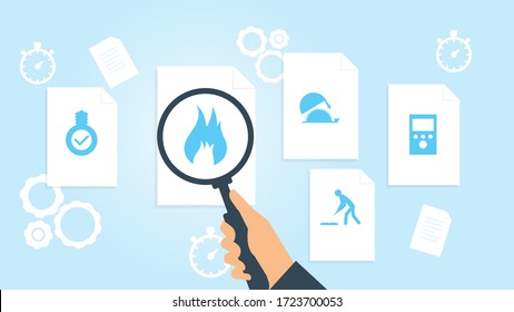 Document with search icons. File and magnifying glass. Analytics research sign. Vector Illustrationdetector, gas file, document research vector illustration